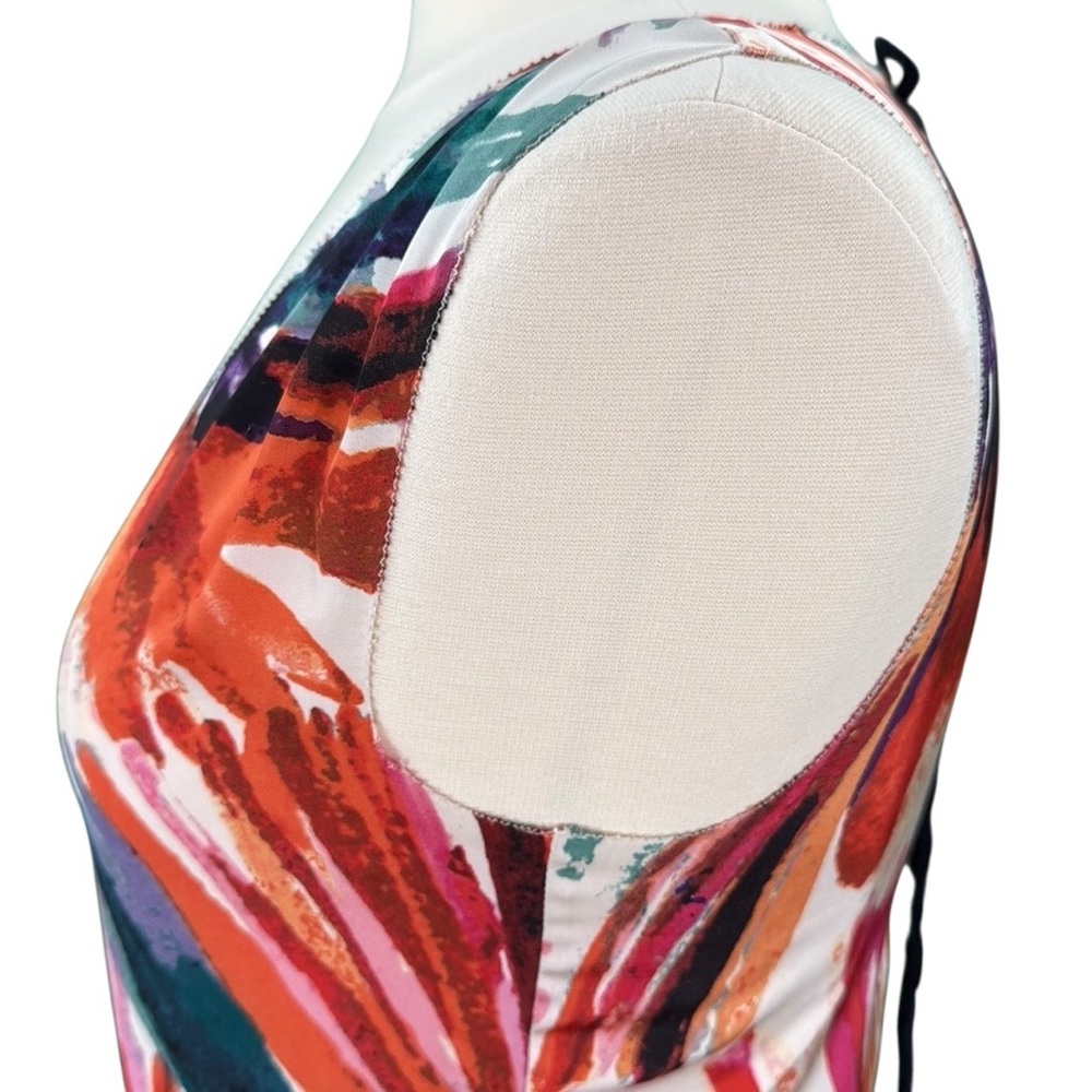 Ann Taylor Floral Watercolor Print Artsy Dressy Boho Tie Back Sleeveless Blouse - Picture 14 of 16